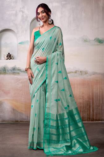 Light green modal cotton  woven saree with blouse