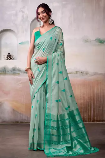 Light green modal cotton  woven saree with blouse
