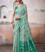 Light green modal cotton  woven saree with blouse