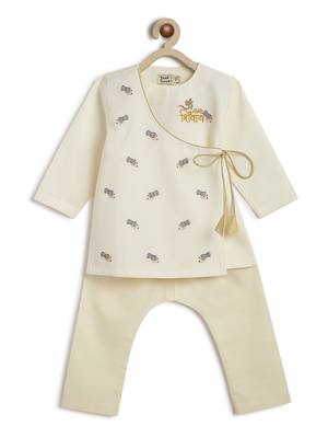 Cream embroidered cotton  kurta pyjama 2