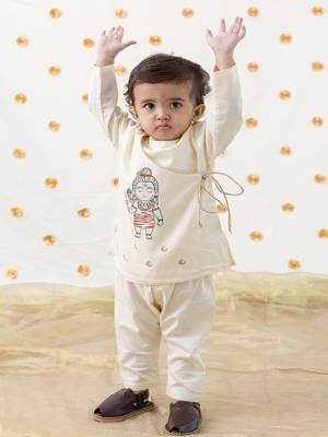 Cream embroidered cotton  kurta pyjama 1
