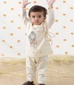 Cream embroidered cotton  kurta pyjama