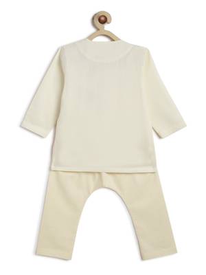 Cream embroidered cotton  kurta pyjama 3