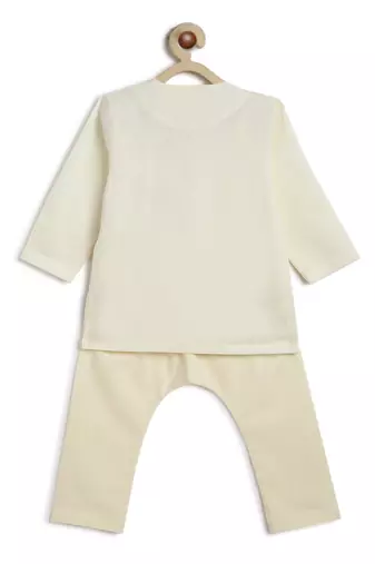 Cream embroidered cotton  kurta pyjama