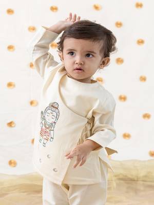 Cream embroidered cotton  kurta pyjama 2