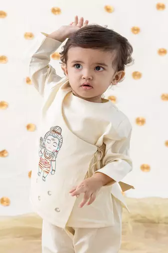 Cream embroidered cotton  kurta pyjama