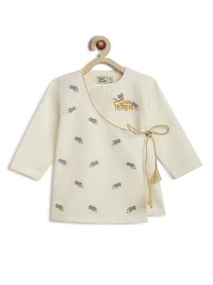 Cream embroidered cotton  kurta pyjama 4