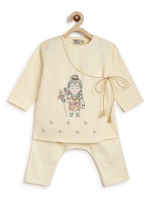 Cream embroidered cotton  kurta pyjama 3