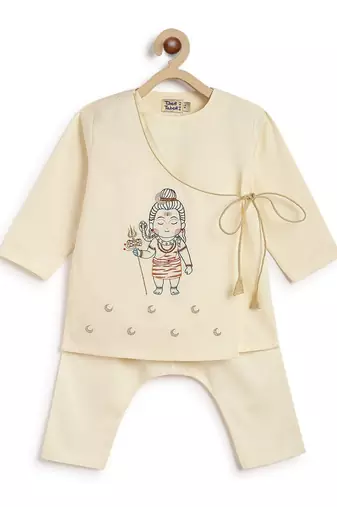 Cream embroidered cotton  kurta pyjama
