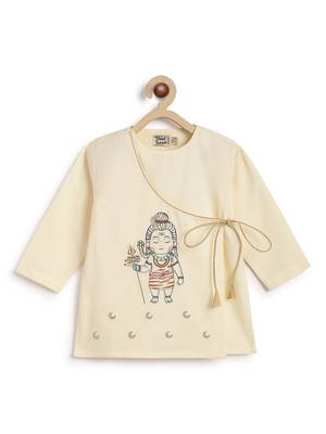 Cream embroidered cotton  kurta pyjama 4