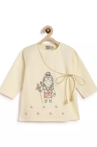 Cream embroidered cotton  kurta pyjama