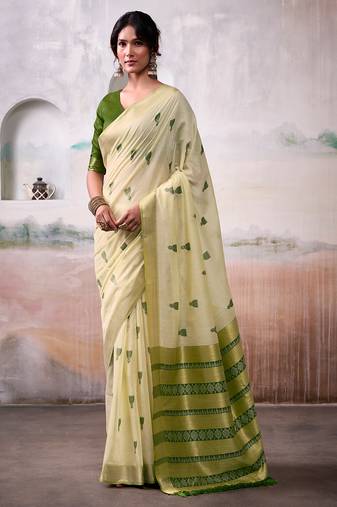 Light yellow modal cotton  woven saree with blouse