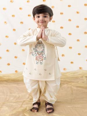 Cream embroidered cotton  kurta pyjama 1