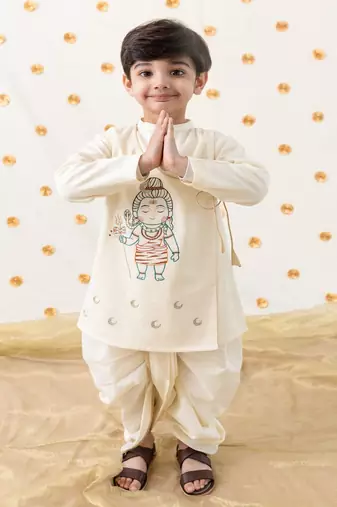 Cream embroidered cotton  kurta pyjama