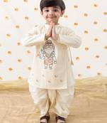 Cream embroidered cotton  kurta pyjama