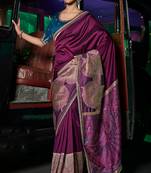 Wine pure silk weaved pallu & border with embroidery blouse saree with blouse