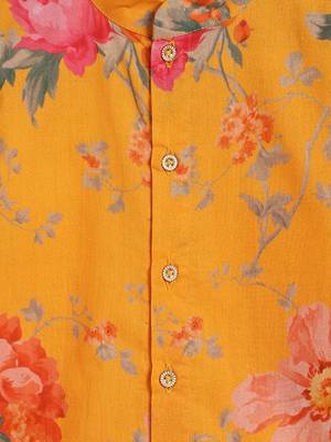 Yellow printed cotton  kurta pyjama 3