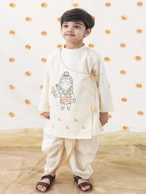 Cream embroidered cotton  kurta pyjama 2