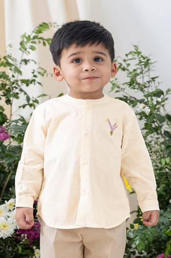 Cream embroidered cotton  shirt
