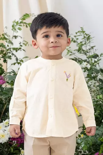 Cream embroidered cotton  shirt