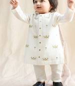 Cream embroidered chanderi  kurta pyjama