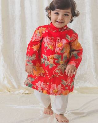 Red printed cotton  kurta pyjama 1