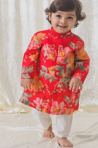 Red printed cotton  kurta pyjama