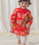 Red printed cotton  kurta pyjama