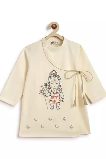 Cream embroidered cotton  kurta pyjama
