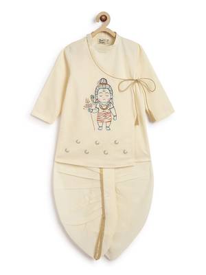 Cream embroidered cotton  kurta pyjama 5