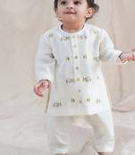 Cream embroidered chanderi  kurta pyjama