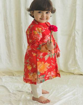 Red printed cotton  kurta pyjama 2