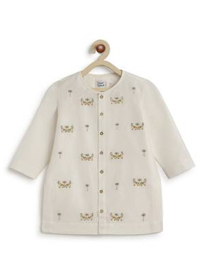 Cream embroidered chanderi  kurta pyjama 4