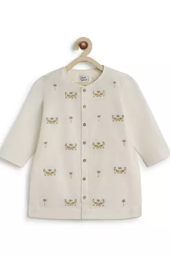 Cream embroidered chanderi  kurta pyjama
