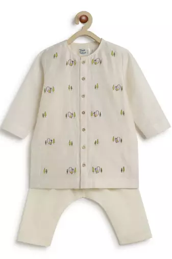 Cream embroidered chanderi  kurta pyjama