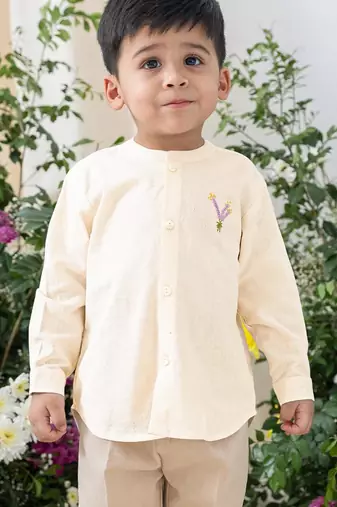 Cream embroidered cotton  shirt