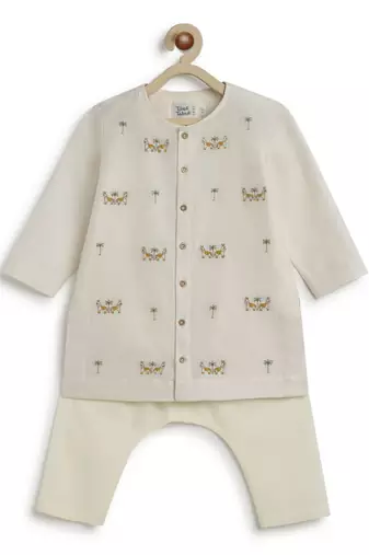 Cream embroidered chanderi  kurta pyjama