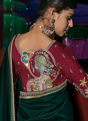 Green silk blend weaved pallu saree with embroidered blouse 3