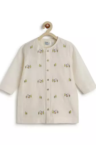 Cream embroidered chanderi  kurta pyjama