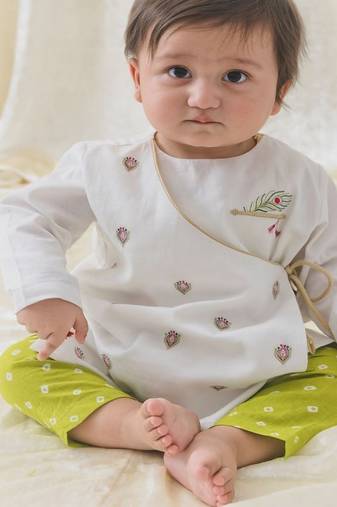 White embroidered cotton  kurta pyjama
