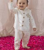 Cream embroidered viscose bandhgala set