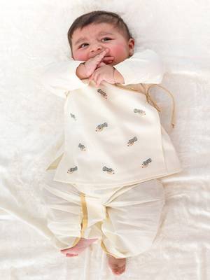 Cream embroidered cotton  kurta pyjama 1