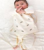 Cream embroidered cotton  kurta pyjama