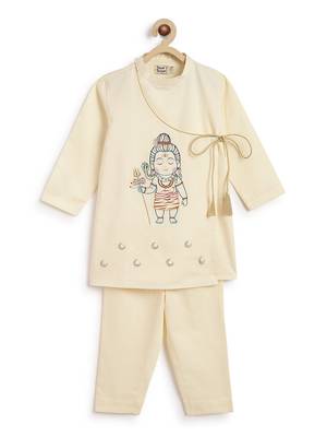 Cream embroidered cotton  kurta pyjama 2