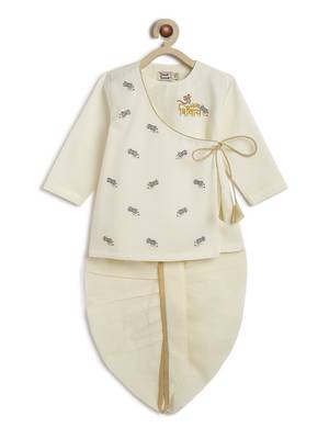 Cream embroidered cotton  kurta pyjama 2