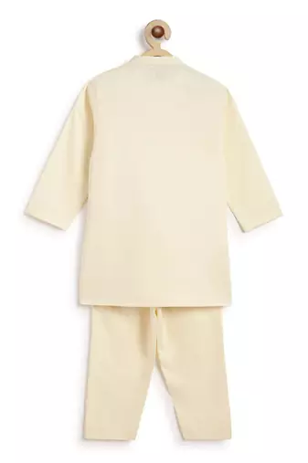 Cream embroidered cotton  kurta pyjama