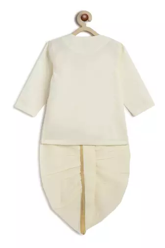 Cream embroidered cotton  kurta pyjama