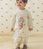 Cream embroidered cotton  kurta pyjama
