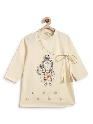 Cream embroidered cotton  kurta pyjama 4