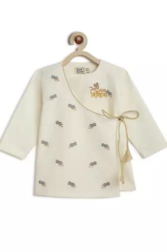 Cream embroidered cotton  kurta pyjama
